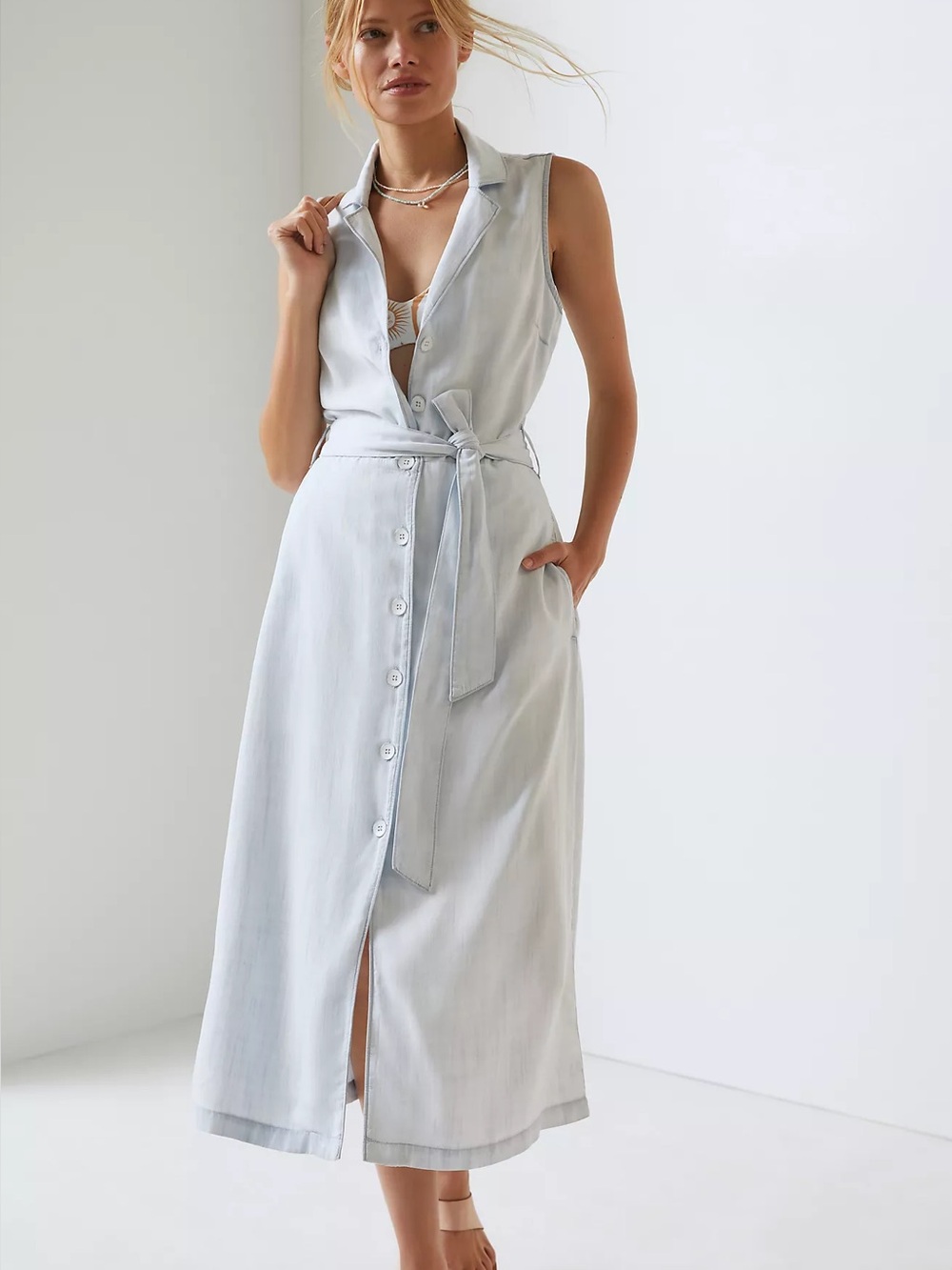Anthropologie Cloth & Stone XS Tencel Belted Button Front Maxi Shirt Dress